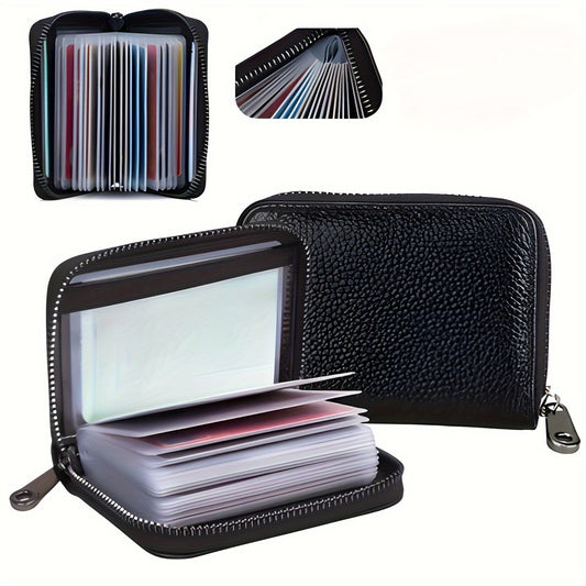 1pc Men's PU Leather 22 Card Slots Wallet, RFID Blocking Large Capacity Business Credit Card Holder, Change Organizer Zipper Mini Purse Card Case