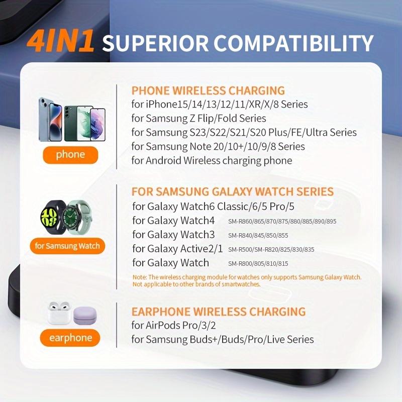 For Samsung Galaxy Watch, 4in1 Wireless Charge, 15W Fast Charging, Wireless Charging Station, For Samsung Series/Android/iPhone15/14/13/12/11/XR/X/8 Series, For Samsung Earphone/AirPods2/3/Pro, Watches Are Only Suitable For The Samsung Series.