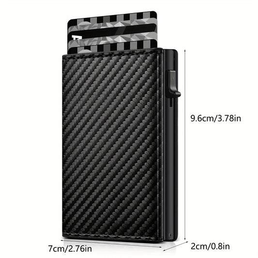 Carbon Fiber Minimalist Wallet for Men with Magnetic Closure, Airtag Compatible, ID Window and Zipper Coin Pocket