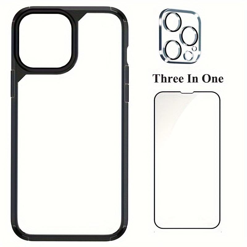 3 In 1 Phone Case With Tempered Glass Screen Protector And Lens Camera Protector For IPhone 15 14 13 12 11 Pro Max Plus Phone Back Cover