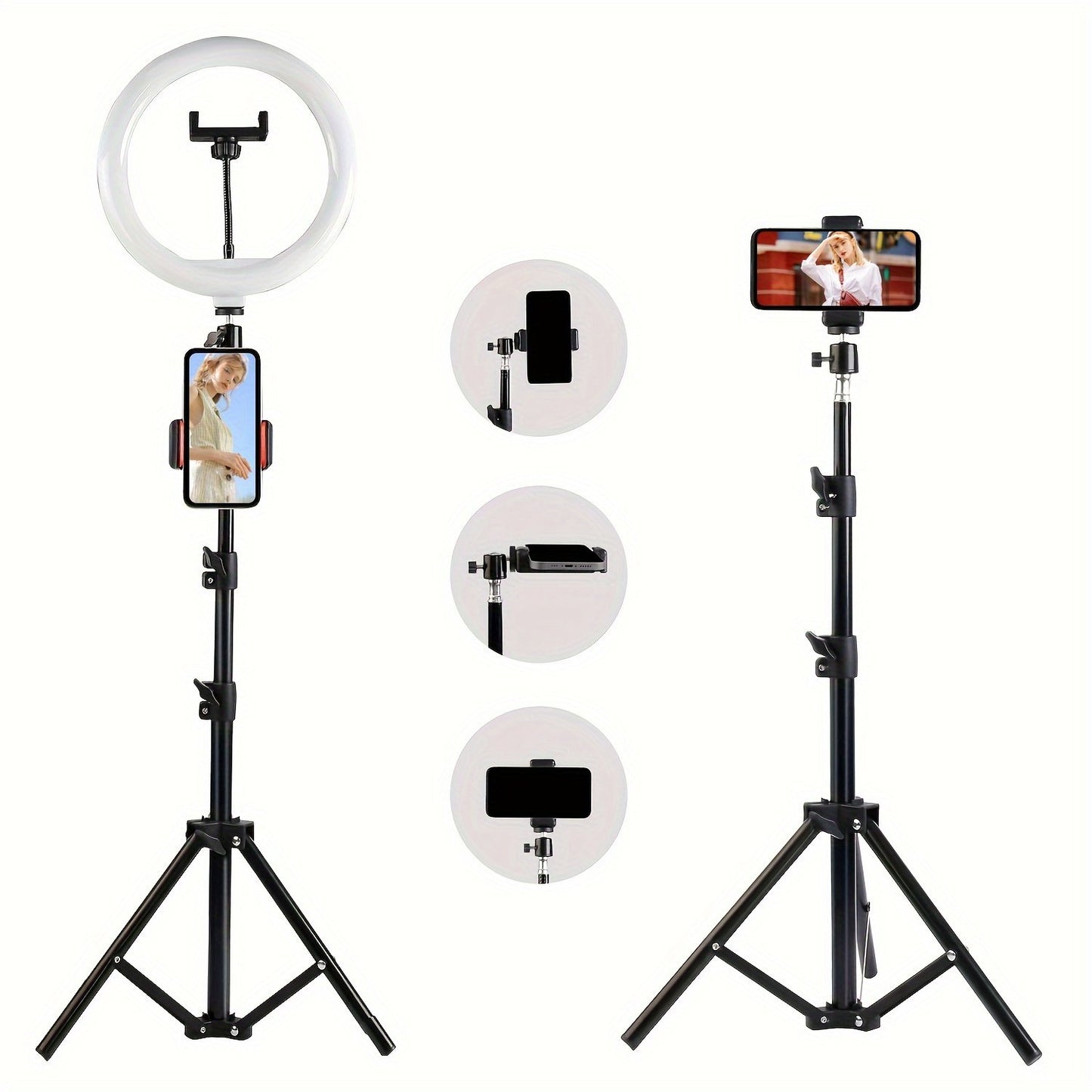 "3 colors Professional 55.5"" Selfie Ring Light Tripod Set with 2 Phone Holders - Perfect for Makeup, Photography, Videos, and Vlogging - 12 Brightness Levels and Multiple Modes for Stunning Results"
