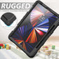 iPad Pro 12.9 inch Case 6th 2022 2021 5th Generation iPad Pro 12.9 Inch 2020 4th Gen with Screen Protector Pencil Holder Kids Shockproof Rugged Silicone Cover 360 Stand Hand Strap Black