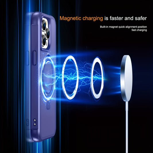 Magnetic For IPhone 17 16 15 14 13 12 11 Pro Max Case [Compatible With Magnetic] With Stand, [Military Grade Drop Protection] Shockproof Translucent Back Slim Protective Phone Case (2023)