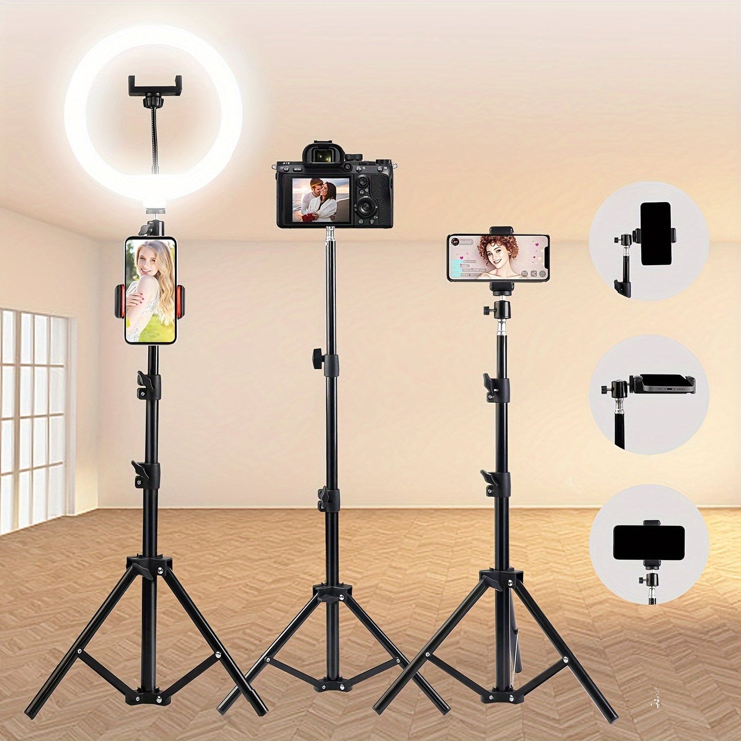 "3 colors Professional 55.5"" Selfie Ring Light Tripod Set with 2 Phone Holders - Perfect for Makeup, Photography, Videos, and Vlogging - 12 Brightness Levels and Multiple Modes for Stunning Results"
