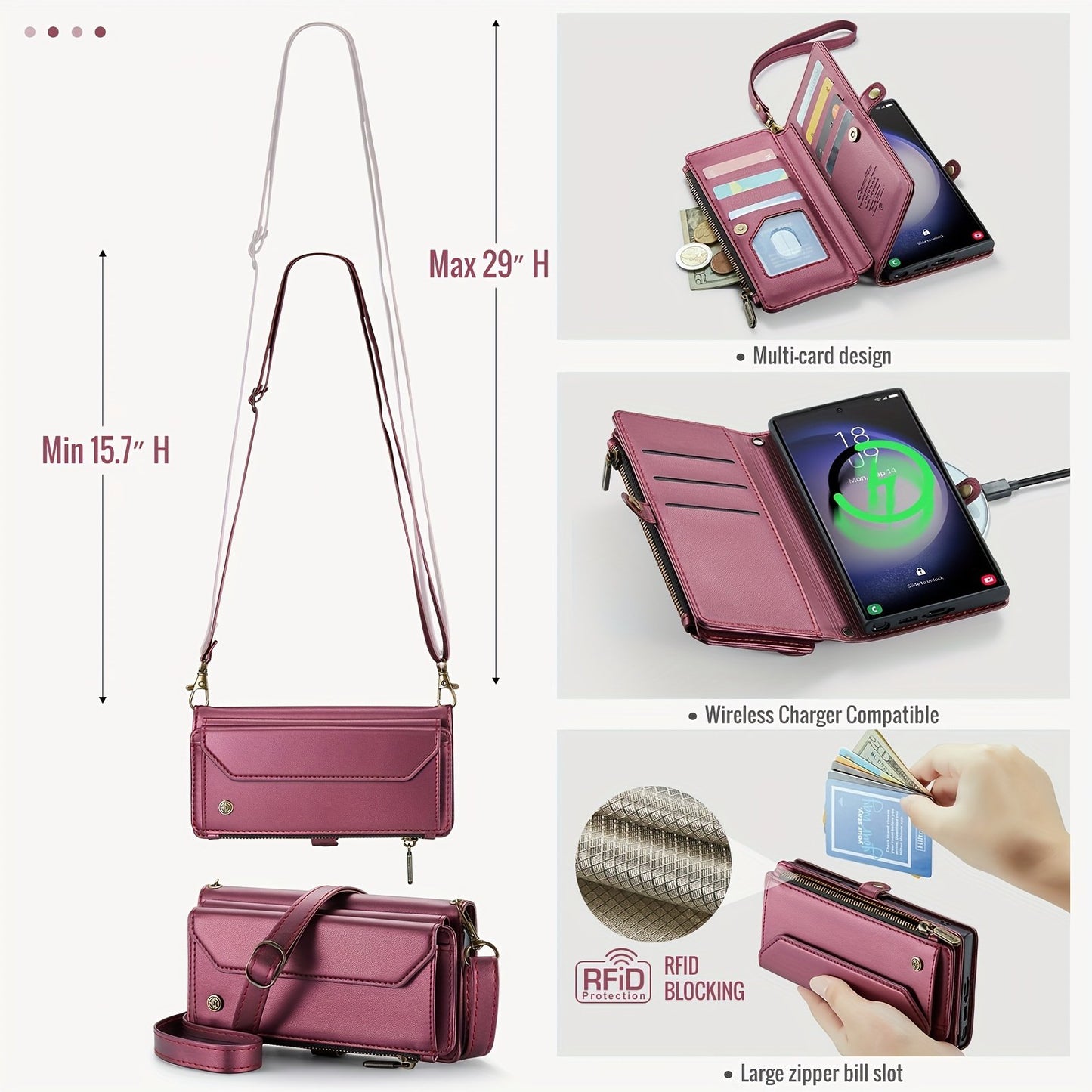 New Flip Wallet Style Phone Case With Zipper, For Samsung Galaxy S10Plus/ S20ultra/ S21plus/S22ultra/S24 Series/S24 Series/A12/A13/ A14/A15/A01S/A53/A54/A71/A72 4G 5G/Galaxy Note 10 Plus/Note20