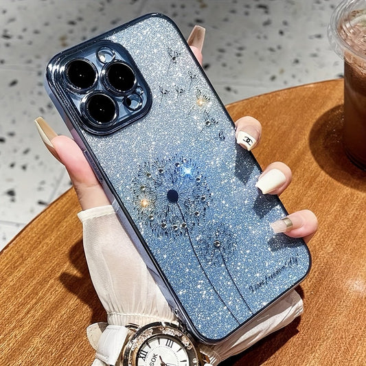 Starry Sky Gradient Dandelion Phone Case, Rhinestone Glitter Phone Case Suitable For IPhone 15 Pro Max/15 Pro/15 Plus/ 15/ 14 Pro Max/ 14Pro/14/ 13 Pro Max/ 13Pro/ 13/12ProMax/ 12Pro/12