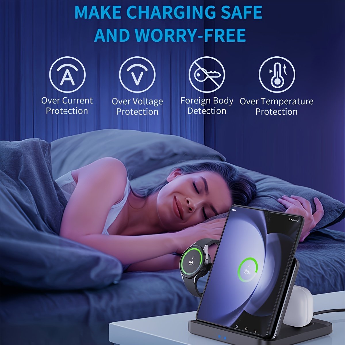 Foldable 3 In 1 Wireless Charger For Samsung Galaxy Z Fold 5 4 Flip 4 S23 S21 NOTE Series 3 In 1 Fast Charging Station For Galaxy Watch 6/5/4/3 Series Active 1/2 Galaxy Buds2 Pro Live