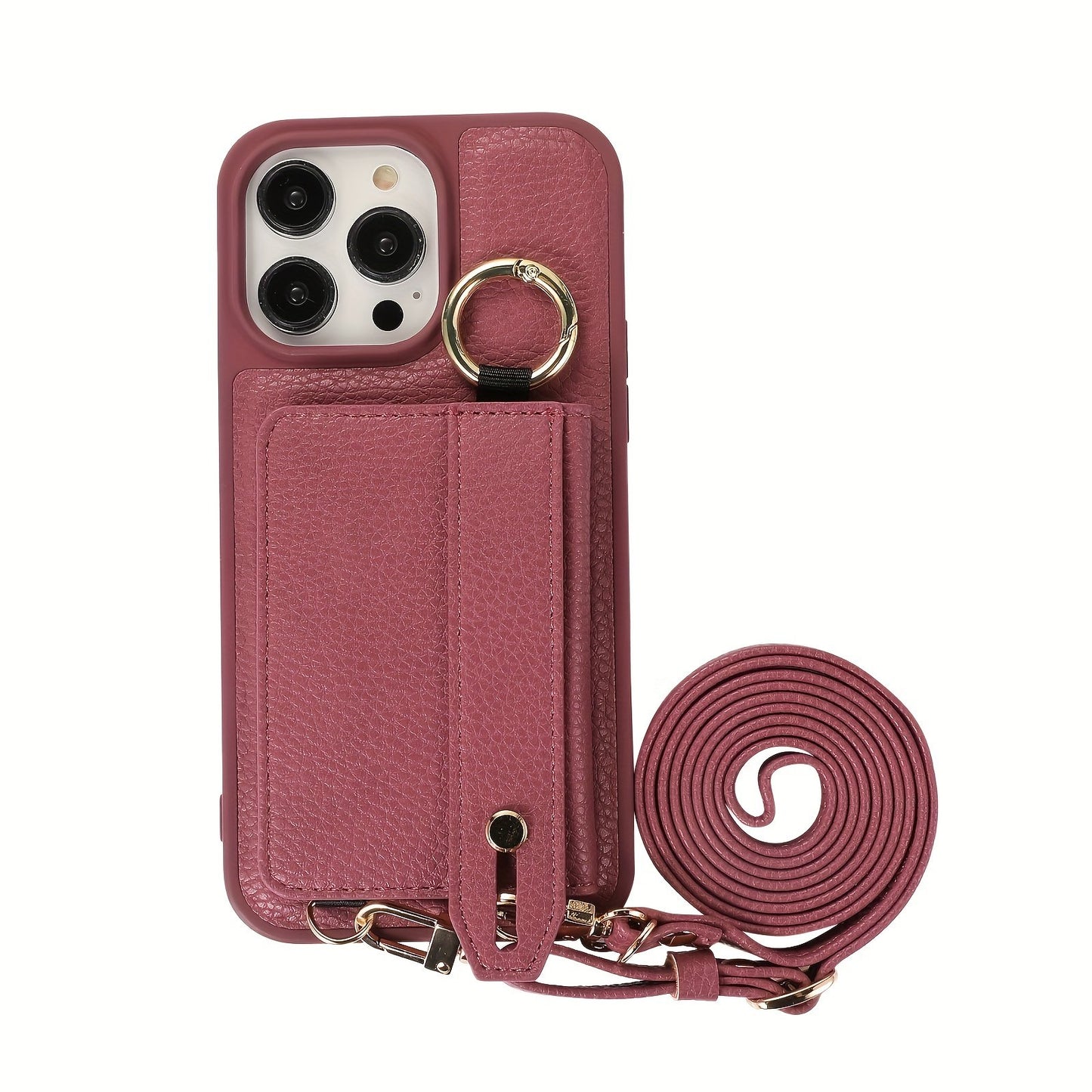 Luxusy Leather Phone Case For iPhone 15 Plus 14 13 12 11 Pro Max With Wrist Ring Long Lanyard Crossbody Bag Shockproof Cover