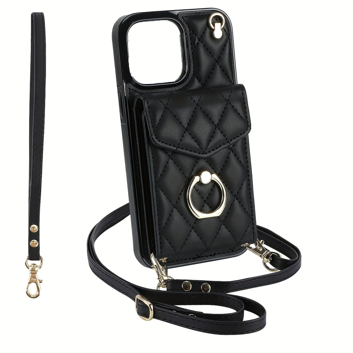 FANSONG Fashion Crossbody Bag Faux Leather Phone Case For iPhone 15 Plus 15/14/13 Pro Max Protect Case With Holder Long Lanyard Ring Wallet Card Slots Shockproof Protect Cover