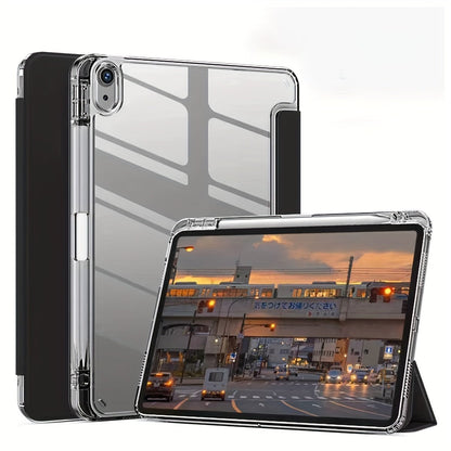 1pc Black Acrylic High Transparency Tri-fold Tablet Computer Holster, Tri-fold Support Stand Function High Transparency Acrylic Inner Case With Pen Slot, Suitable For IPad Protection