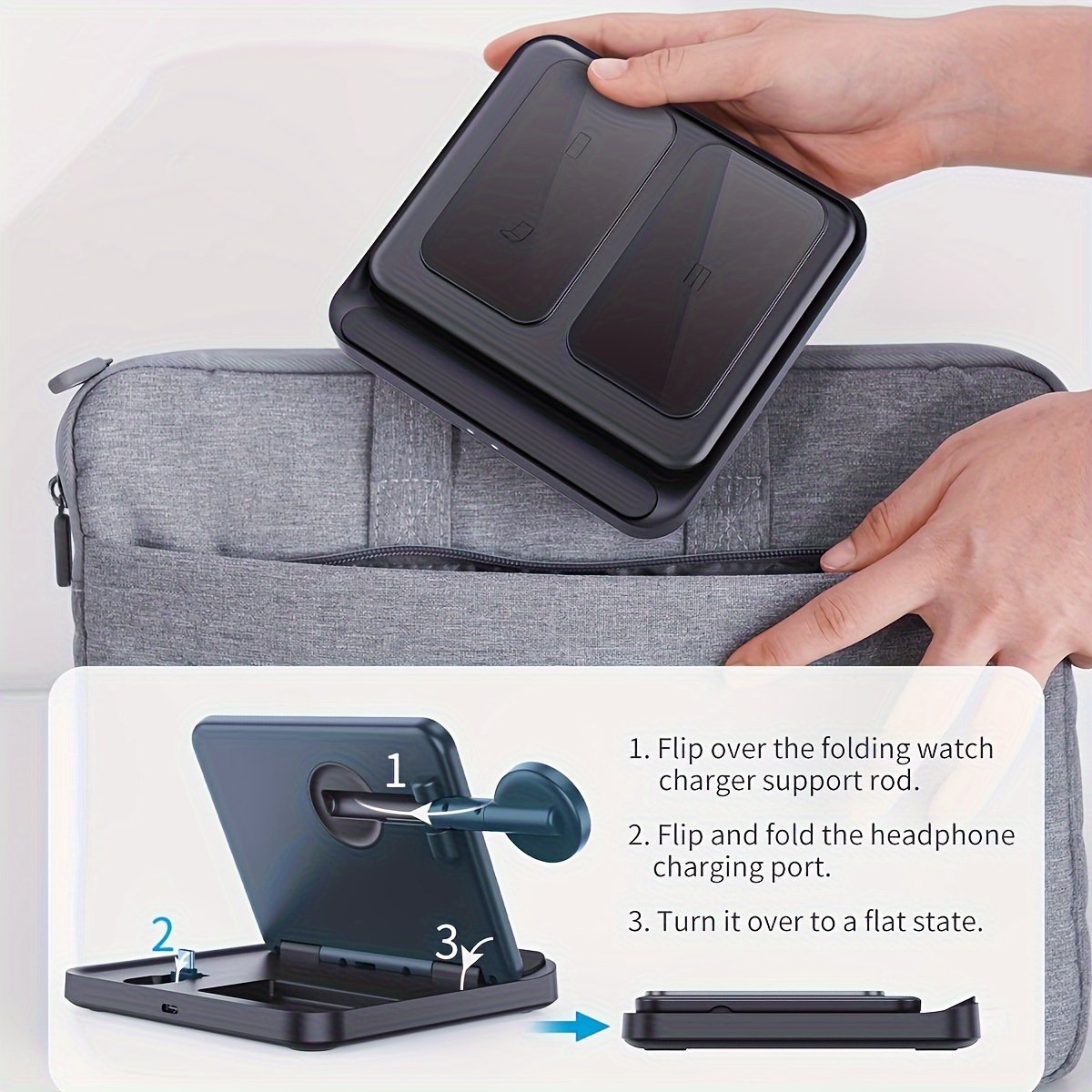 Foldable 3 In 1 Wireless Charger For Samsung Galaxy Z Fold 5 4 Flip 4 S23 S21 NOTE Series 3 In 1 Fast Charging Station For Galaxy Watch 6/5/4/3 Series Active 1/2 Galaxy Buds2 Pro Live