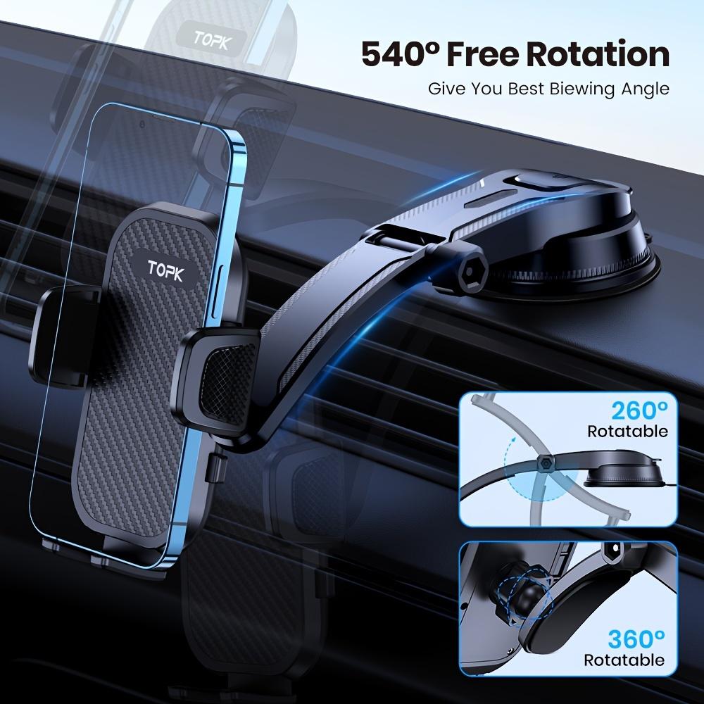 TOPK Upgraded Adjustable Phone Holder for Car Dashboard - Horizontally and Vertically Compatible with All Phones