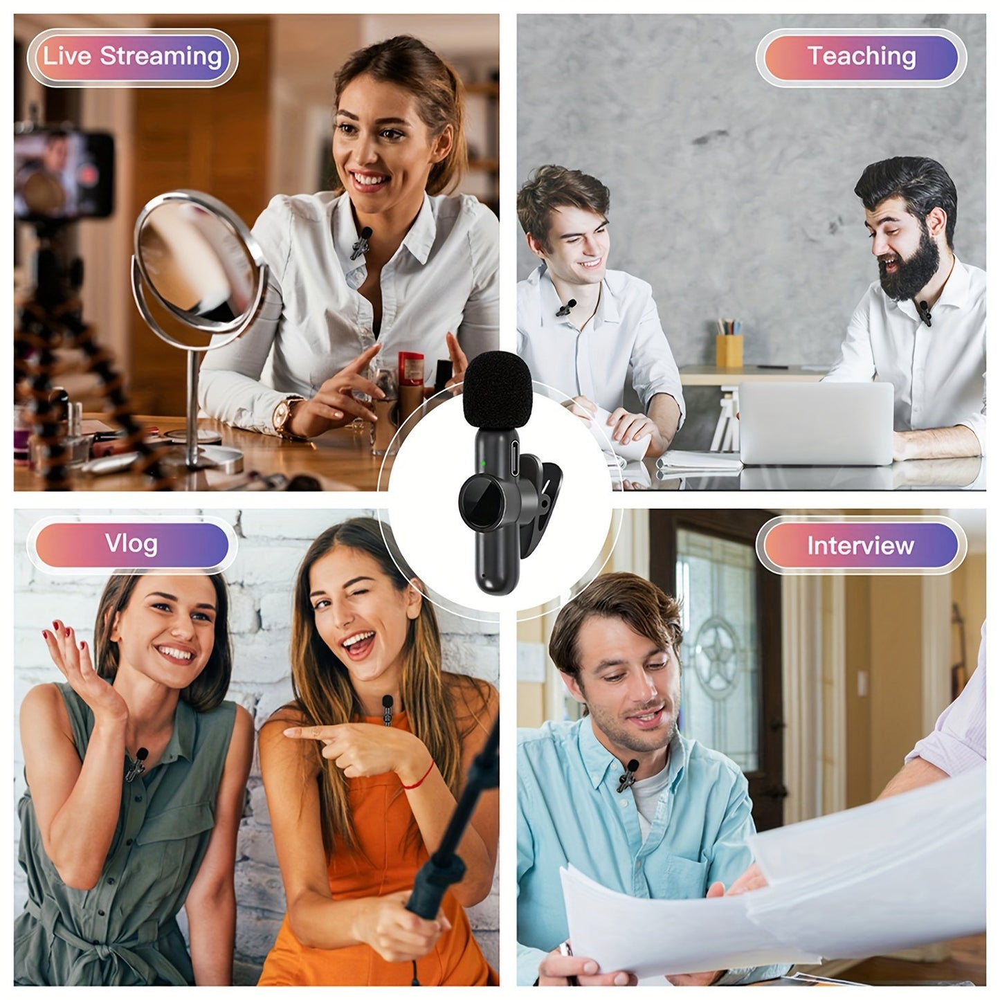 Wireless Lavalier Microphone, Clip Rotatable Wireless Microphone For IPhone For IPad Android USB-C, Cordless Clip-on Microphone, Plug And Play, Audio Video Recording, Live Streaming, Interviews.