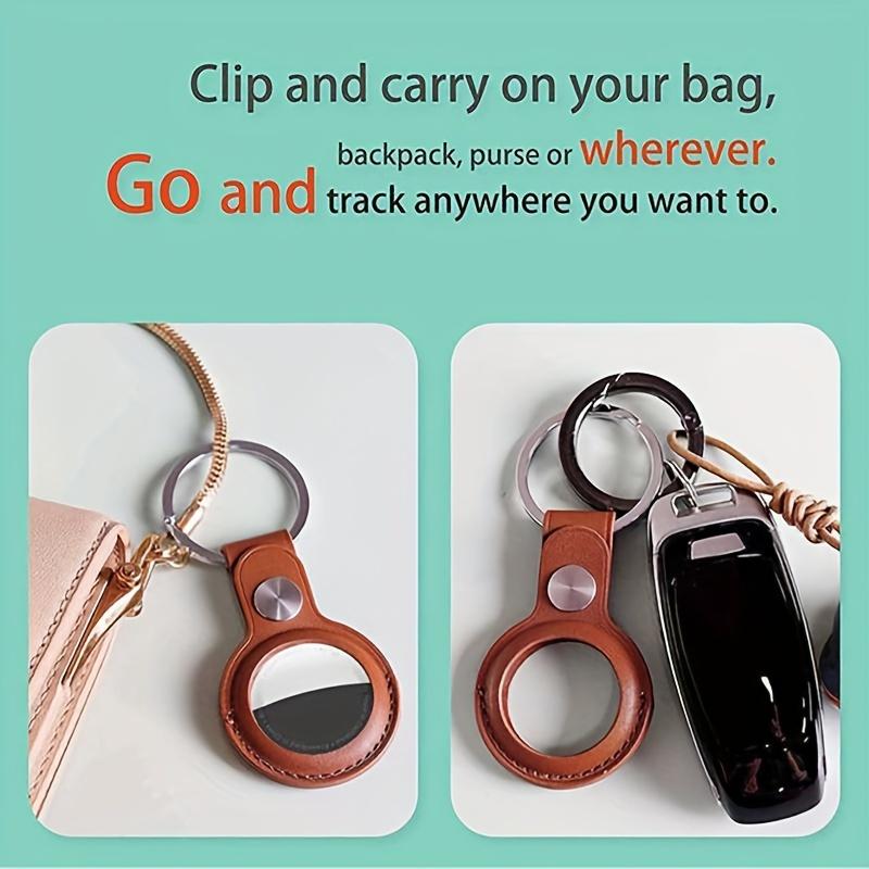 1pc Protective Leather Case Cover For AirTag With Key Ring