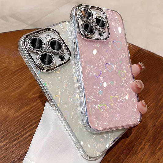 [MELODY SKY] Love Pattern With Glitter Lens Film Suitable For Iphone 15promax 14 13pro Max Creative Anti-fall Protective Case