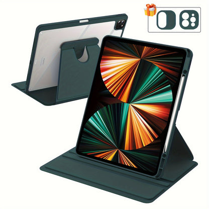 Rotating Case For iPad Pro 12.9-Inch (2022/2021/2020/2018) With Pencil Holder, 360 Degree Rotation Protective Stand Cover Clear Back, Auto Wake/Sleep