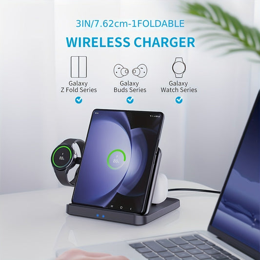 Foldable 3 In 1 Wireless Charger For Samsung Galaxy Z Fold 5 4 Flip 4 S23 S21 NOTE Series 3 In 1 Fast Charging Station For Galaxy Watch 6/5/4/3 Series Active 1/2 Galaxy Buds2 Pro Live