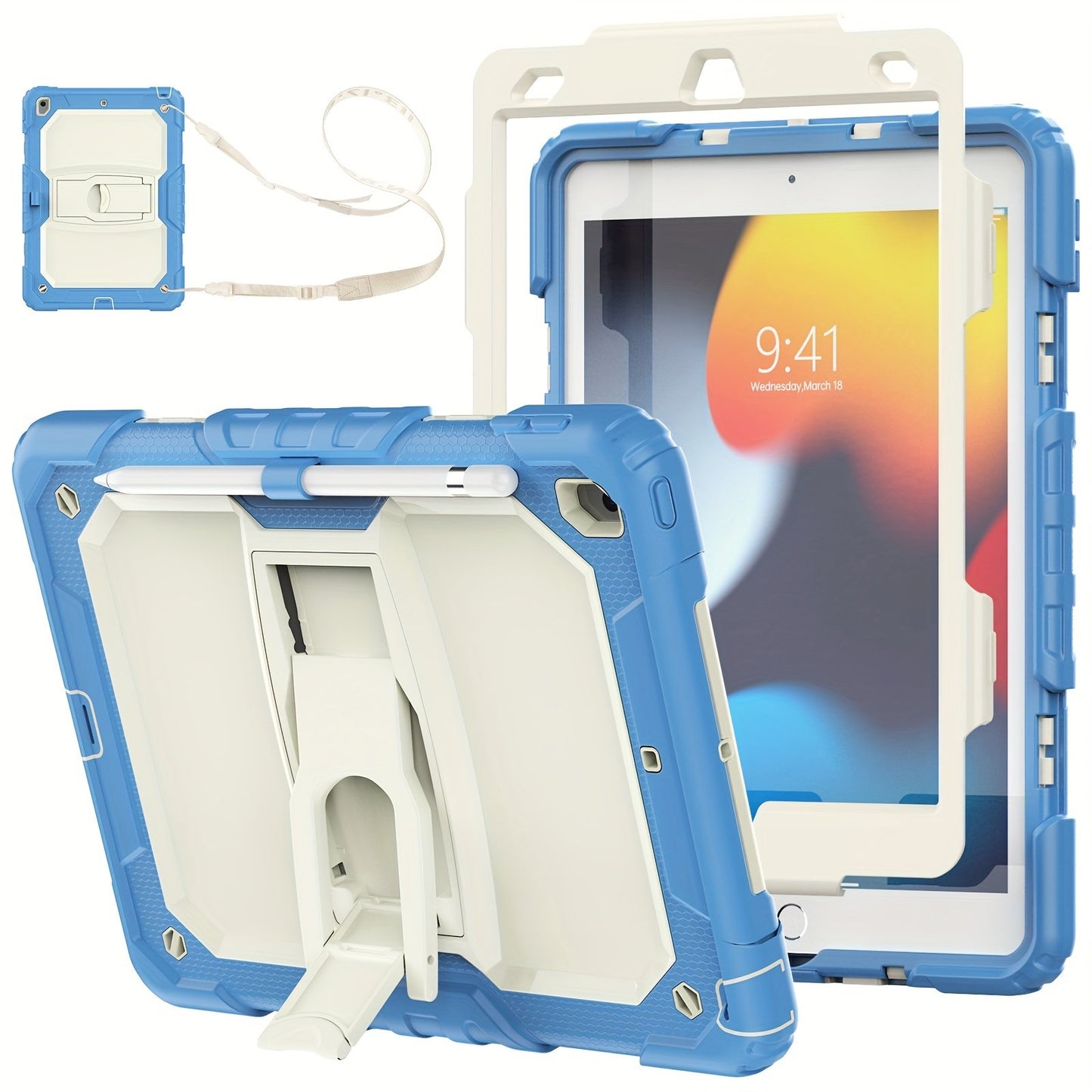 Protective Case, Suitable for IPad 9th Generation Case, IPad 8th 7th Generation Case, PC+Silicaone Case, For IPad 10.2 Inch 2021/2020/2019, Heavy Duty Rugged Shockproof Protective Cover With Stand And Shoulder Strap.