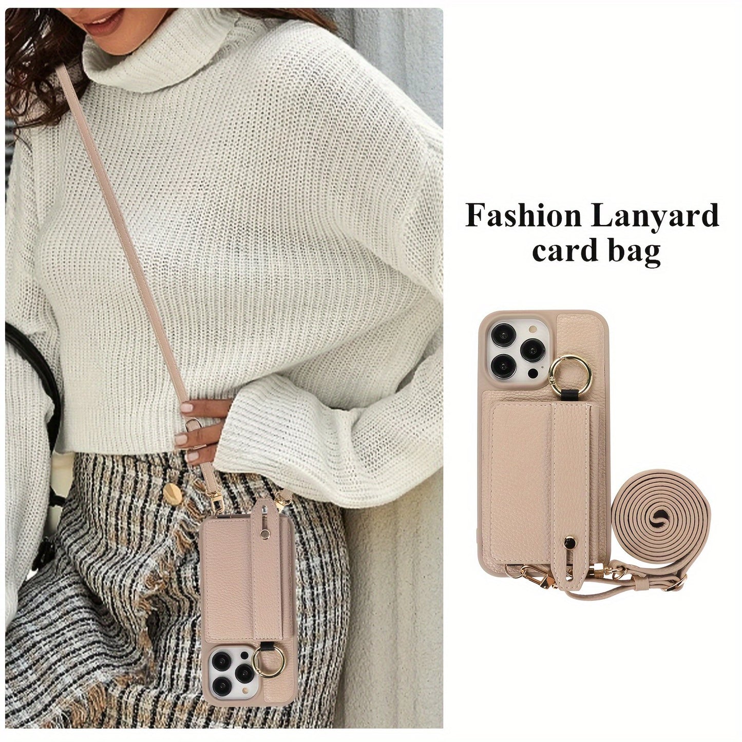 Luxusy Leather Phone Case For iPhone 15 Plus 14 13 12 11 Pro Max With Wrist Ring Long Lanyard Crossbody Bag Shockproof Cover