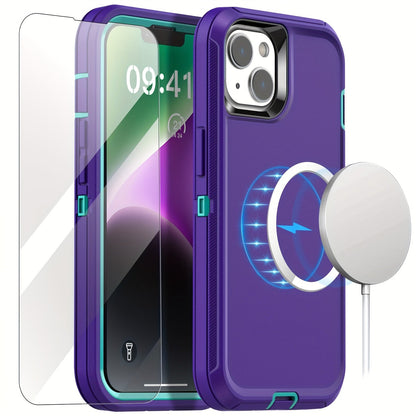 Case For IPhone 14 Plus Case (6.7") With Glass Screen Protector + With Magnetic Conversion Kit, Heavy Duty Drop Protection Full Body Rugged Shockproof Military Protective Tough Durable Cover