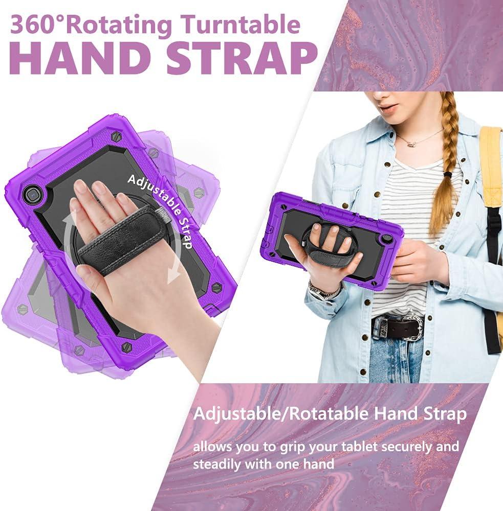 Samsung Galaxy Tab A7 Lite Case 8.7 inch 2021(SM-T220/T225/T227), with Screen Protector Pencil Holder Kids Shockproof Silicone Cover 360 Stand Hand Strap for Galaxy Tablet A7 lite,Purple
