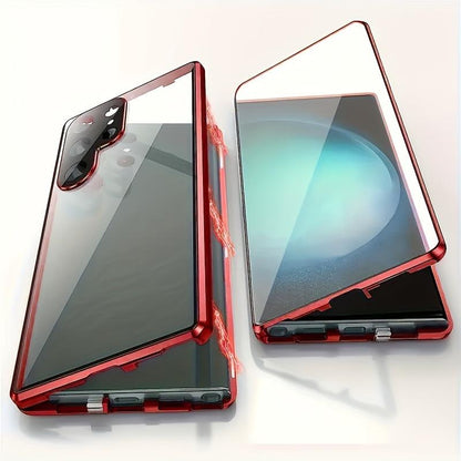 No Fingerprint Identification, Cannot Be Used Normally With Phone Film, Not Shockproof, Full-coverage Phone Case For Samsung Galaxy S23 S21 S22 Ultra, 360° Flip Metal Plated Phone Case With HD Tempered Glass Full Screen Protective Cover