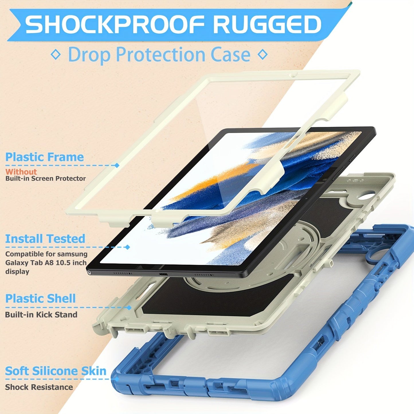 Protective Case, Suitable for IPad 9th Generation Case, IPad 8th 7th Generation Case, PC+Silicaone Case, For IPad 10.2 Inch 2021/2020/2019, Heavy Duty Rugged Shockproof Protective Cover With Stand And Shoulder Strap.