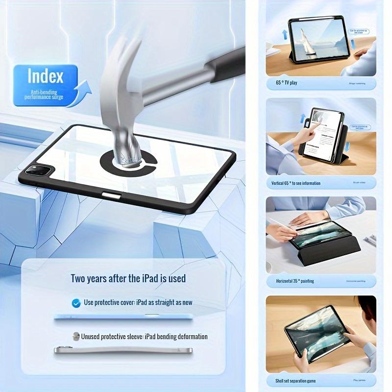 For IPad Case Transparent Acrylic Material Bending Resistant Detachable 720° Rotation TPU Silicone Soft Edge Case For IPad 2022 M2 Pro 11 Ipad 10.2 Inch Ipad 7th 8th 9th Generation 2021 Case Can Be Adsorbed On The Refr