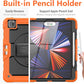 iPad Pro 12.9 inch Case 6th 2022 2021 5th Generation iPad Pro 12.9 Inch 2020 4th Gen with Screen Protector Pencil Holder Kids Shockproof Rugged Silicone Cover 360 Stand Hand Strap Black
