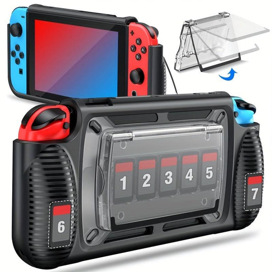 Switch Case, Heavy-Duty Protective Cover With 7 Game Card Slots, Adjustable Kickstand, Shock-Resistant Full Protection