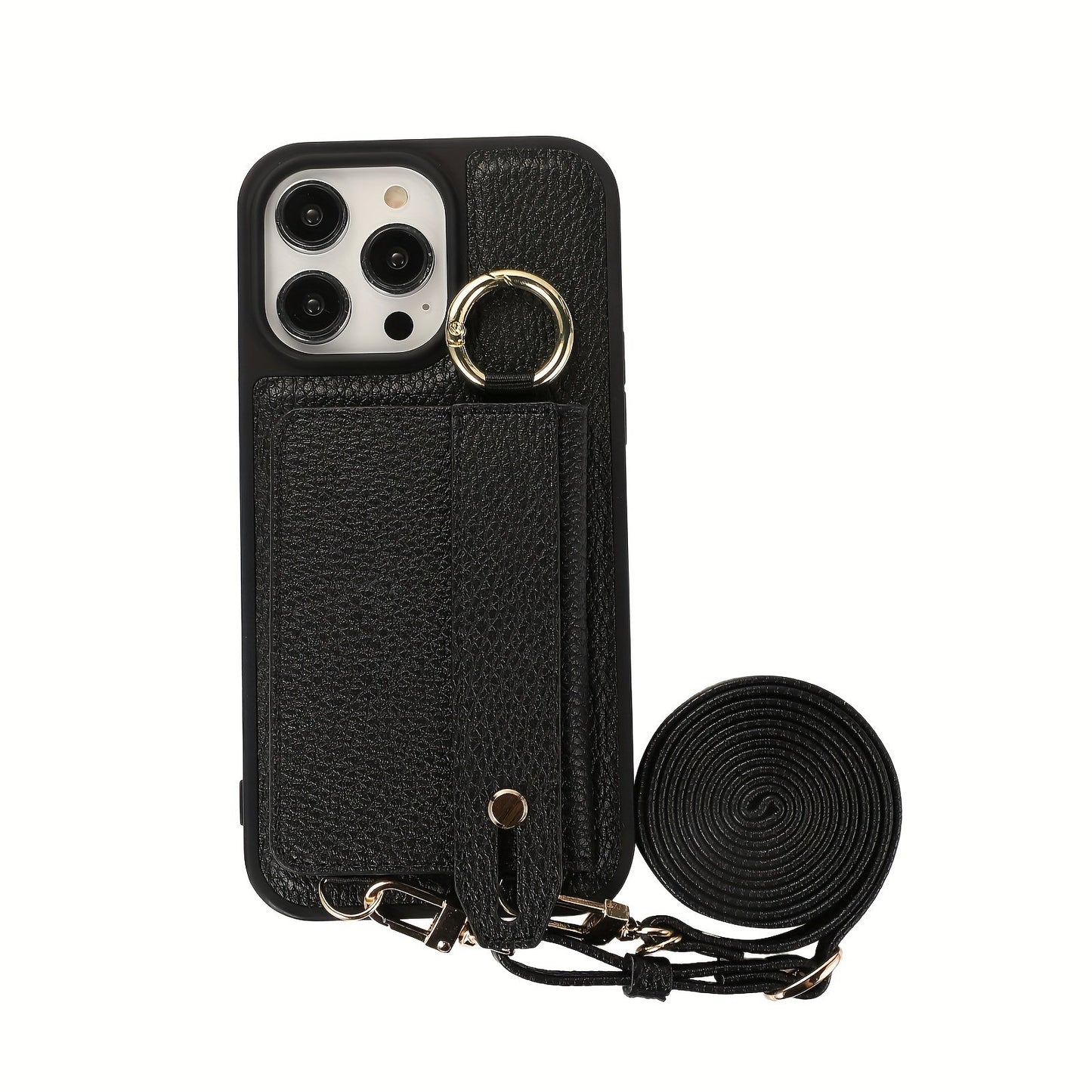 Luxusy Leather Phone Case For iPhone 15 Plus 14 13 12 11 Pro Max With Wrist Ring Long Lanyard Crossbody Bag Shockproof Cover
