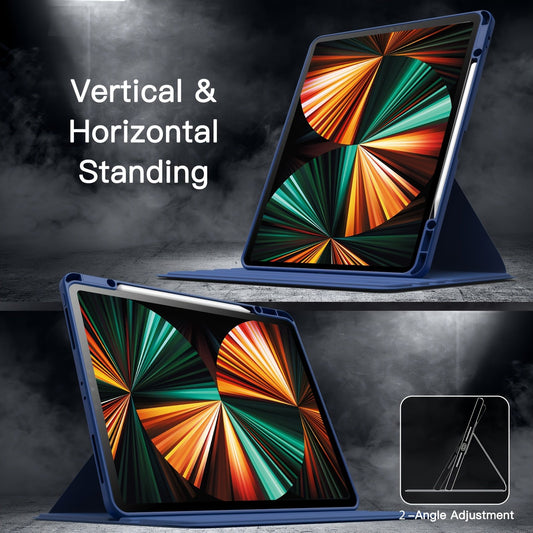 Rotating Case For iPad Pro 12.9-Inch (2022/2021/2020/2018) With Pencil Holder, 360 Degree Rotation Protective Stand Cover Clear Back, Auto Wake/Sleep
