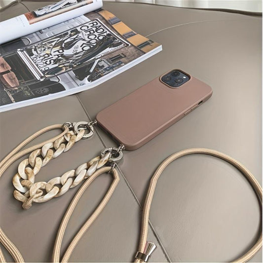 Marble Chain Silicone Case for iPhone 14/13/12 Pro Max - Stylish Crossbody Lanyard Necklace Cover!