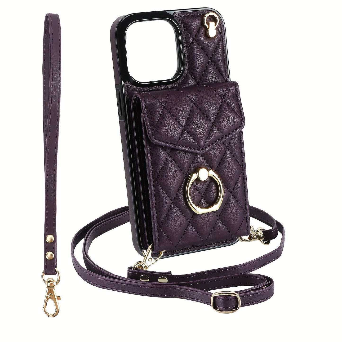 FANSONG Fashion Crossbody Bag Faux Leather Phone Case For iPhone 15 Plus 15/14/13 Pro Max Protect Case With Holder Long Lanyard Ring Wallet Card Slots Shockproof Protect Cover