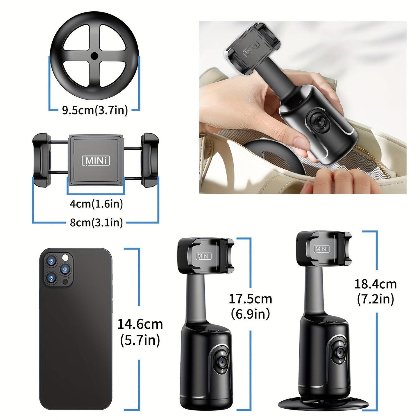 Smart Selfie Stick with Auto Tracking Phone Holder and 360 Rotation for Fast Face and Object Tracking - Perfect for Video Vlog and Live Streaming