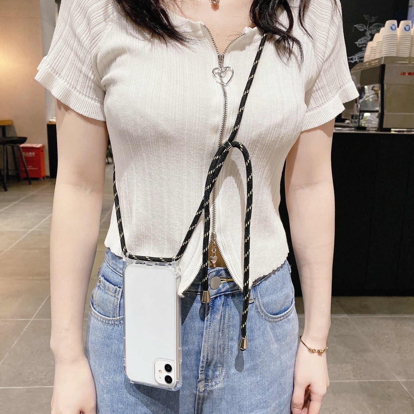 Crossbody Necklace Cord Lanyard Transparent Hard Case For iPhone 14 13 12  11 Pro Max Plus Clear Soft transparent Back Cover