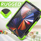iPad Pro 12.9 inch Case 6th 2022 2021 5th Generation iPad Pro 12.9 Inch 2020 4th Gen with Screen Protector Pencil Holder Kids Shockproof Rugged Silicone Cover 360 Stand Hand Strap Black