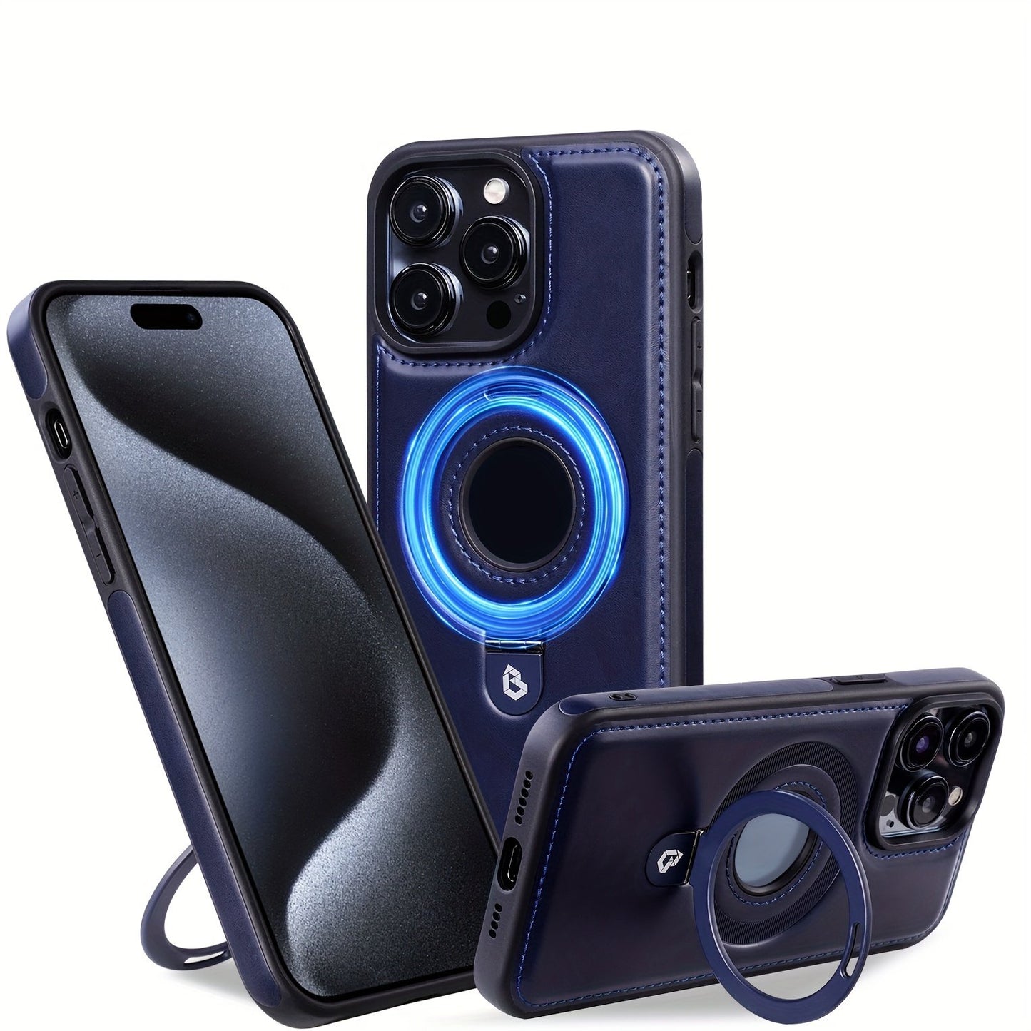 Magnetic Ring Stand Designed For IPhone Case |       Protective Faux Leather Case | Compatible With Wireless Magnetic | For Men Woman