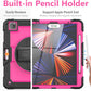 iPad Pro 12.9 inch Case 6th 2022 2021 5th Generation iPad Pro 12.9 Inch 2020 4th Gen with Screen Protector Pencil Holder Kids Shockproof Rugged Silicone Cover 360 Stand Hand Strap Black