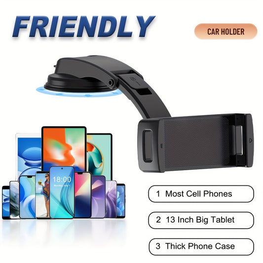 Universal Car Tablet and Phone Mount - Dashboard Phone Holder for 4-13 inch Devices - Hands-Free Driving and Navigation