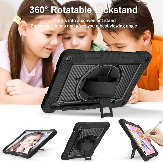 For Samsung Galaxy Tab A7 Lite A8 S6 Lite S7 FE S8 PLUS Case Military Grade Heavy Duty Shockproof Cover - Pencil Holder - Rotating Stand - Hand/Shoulder Strap - Black