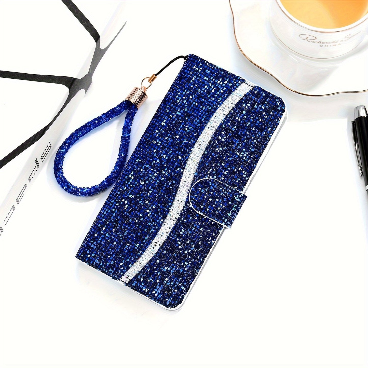 Sequin Glitter Artificial Leather Card Bag Wallet Phone Case For Samsung Galaxy