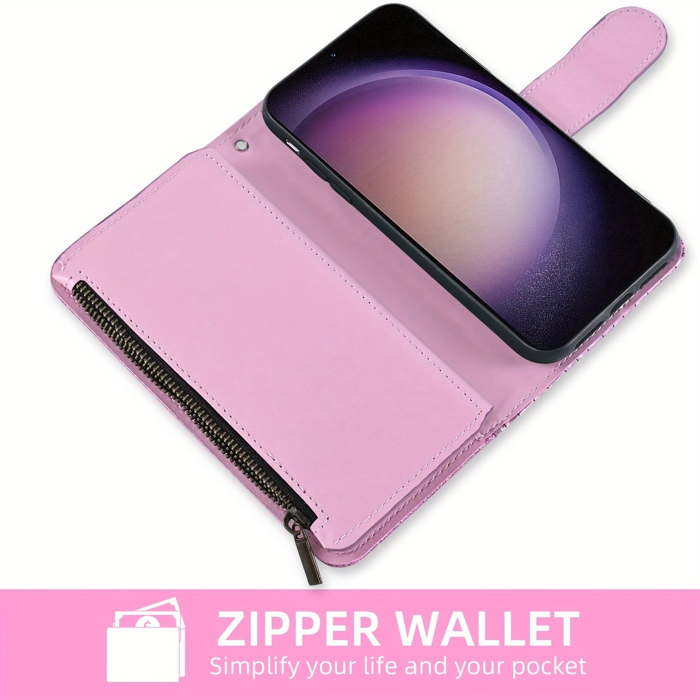 Glitter Zipper Wallet Phone Case For Samsung Galaxy S23 S22 S21 S20 S10 S10E S9 S8 S7 S6 S5 S4 S3 FE Plus Ultra + Lite 5G 4G Active Edge S 23 22 21 20 10 9 8 7 10e 22s 23s S23+ S22+ S21+ S20+ S10+ S9+