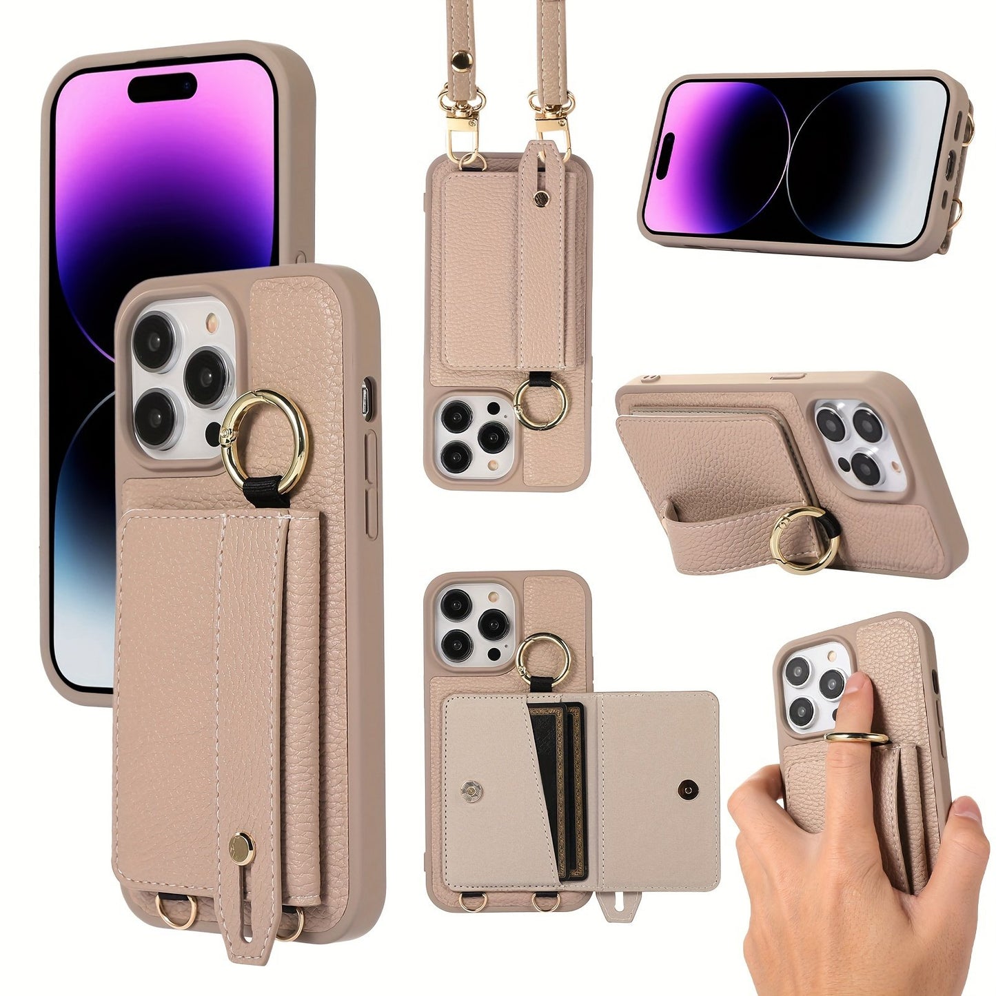 Luxusy Leather Phone Case For iPhone 15 Plus 14 13 12 11 Pro Max With Wrist Ring Long Lanyard Crossbody Bag Shockproof Cover