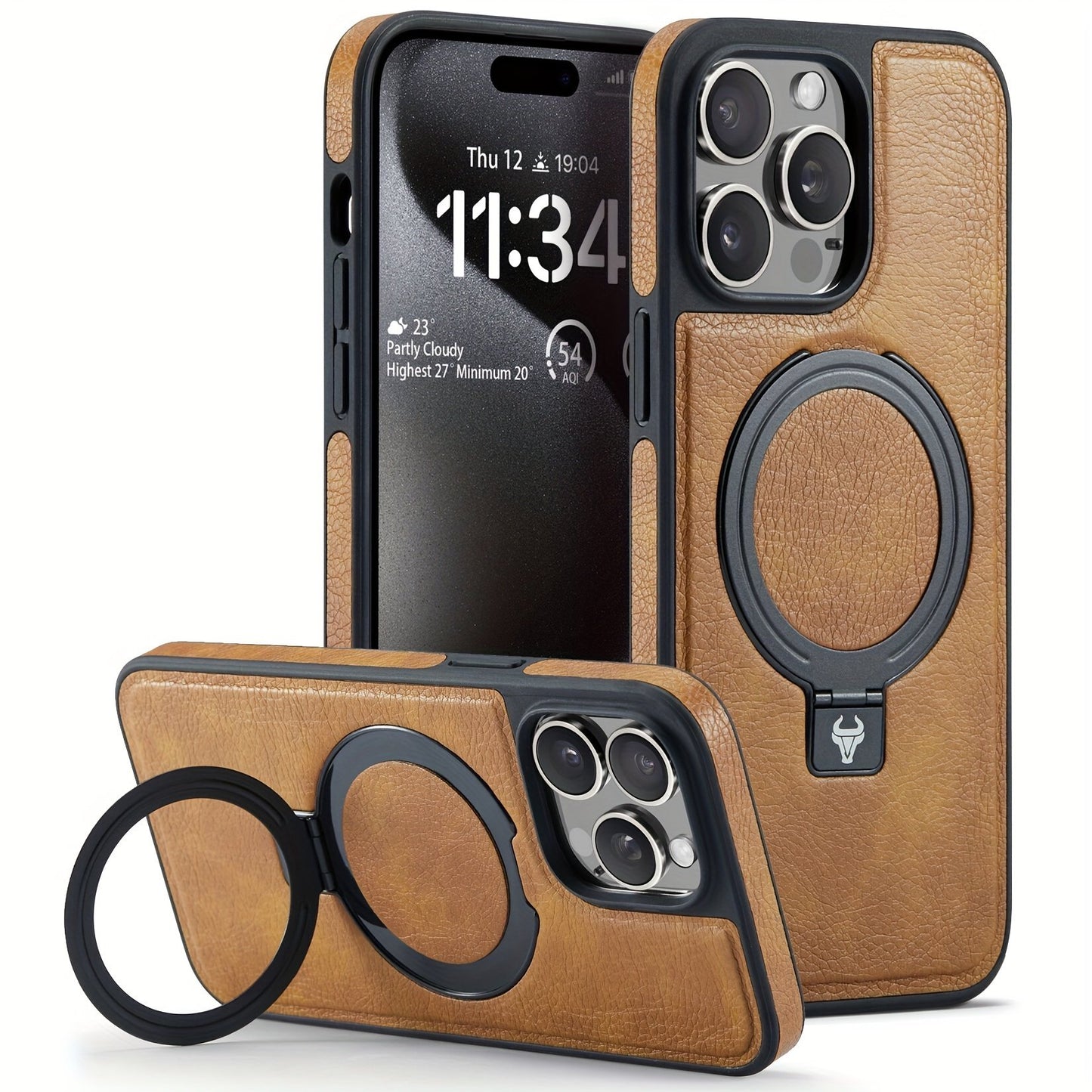 For IPhone 15 14 13 12  Pro Max Case Compatible With MagSafe Kickstand Vegan Leather Slim Classic Luxury Elegant Thin Protective Cover