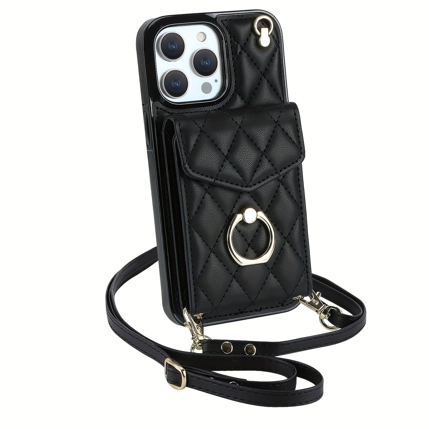 FANSONG Fashion Crossbody Bag Faux Leather Phone Case For iPhone 15 Plus 15/14/13 Pro Max Protect Case With Holder Long Lanyard Ring Wallet Card Slots Shockproof Protect Cover