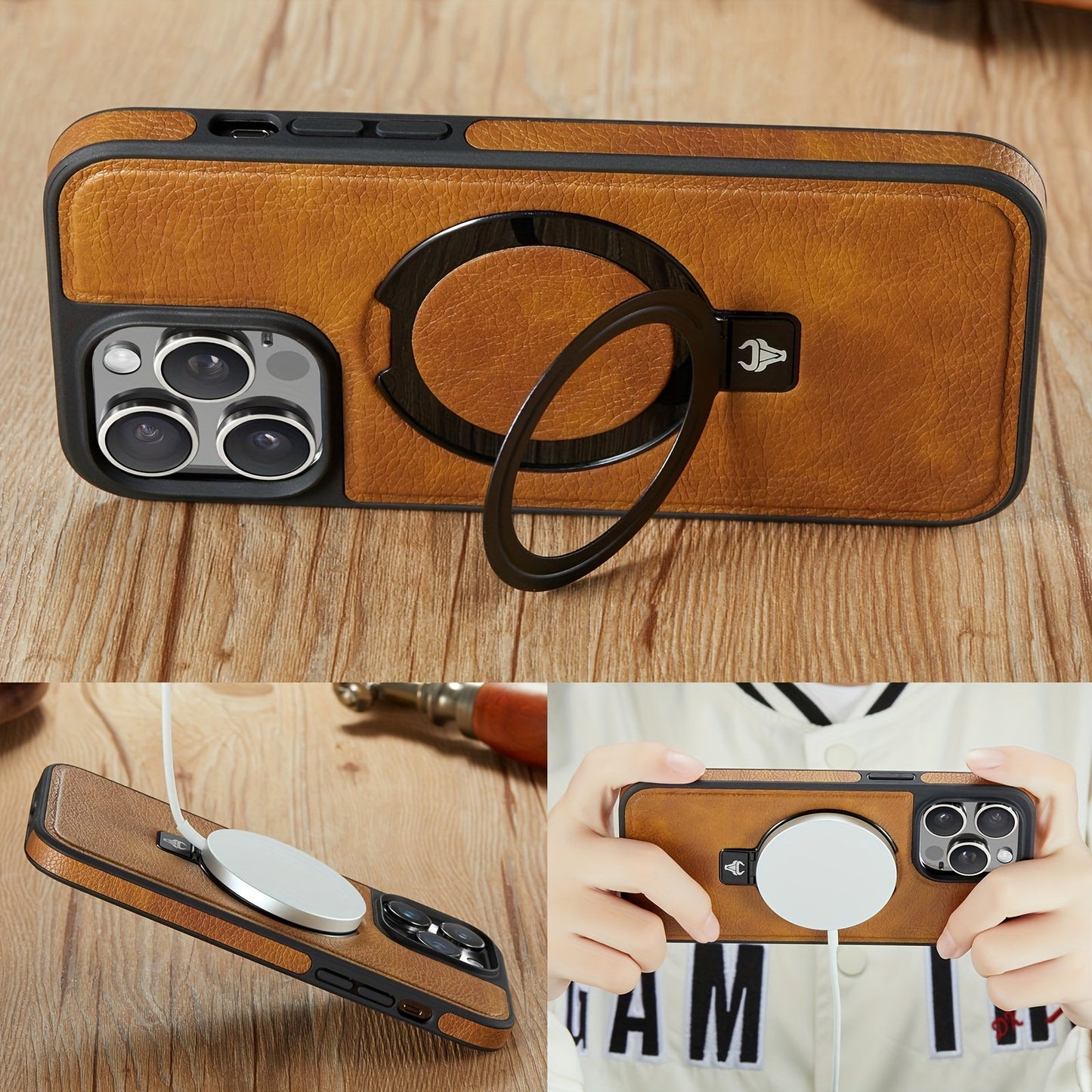 For IPhone 15 14 13 12  Pro Max Case Compatible With MagSafe Kickstand Vegan Leather Slim Classic Luxury Elegant Thin Protective Cover