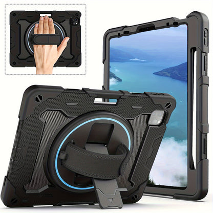 Étui pour iPad Air 5ème et 4ème génération, pour iPad Pro 11" 4ème, 3ème, 2ème et 1ère génération 2022 2021 2020 2018, robuste en caoutchouc avec sangle de poignée pivotante, béquille 360 et porte-stylet en silicone