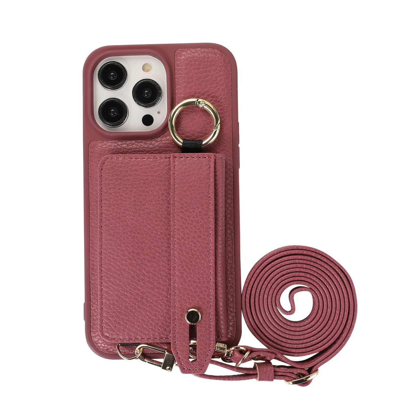 Luxusy Leather Phone Case For iPhone 15 Plus 14 13 12 11 Pro Max With Wrist Ring Long Lanyard Crossbody Bag Shockproof Cover