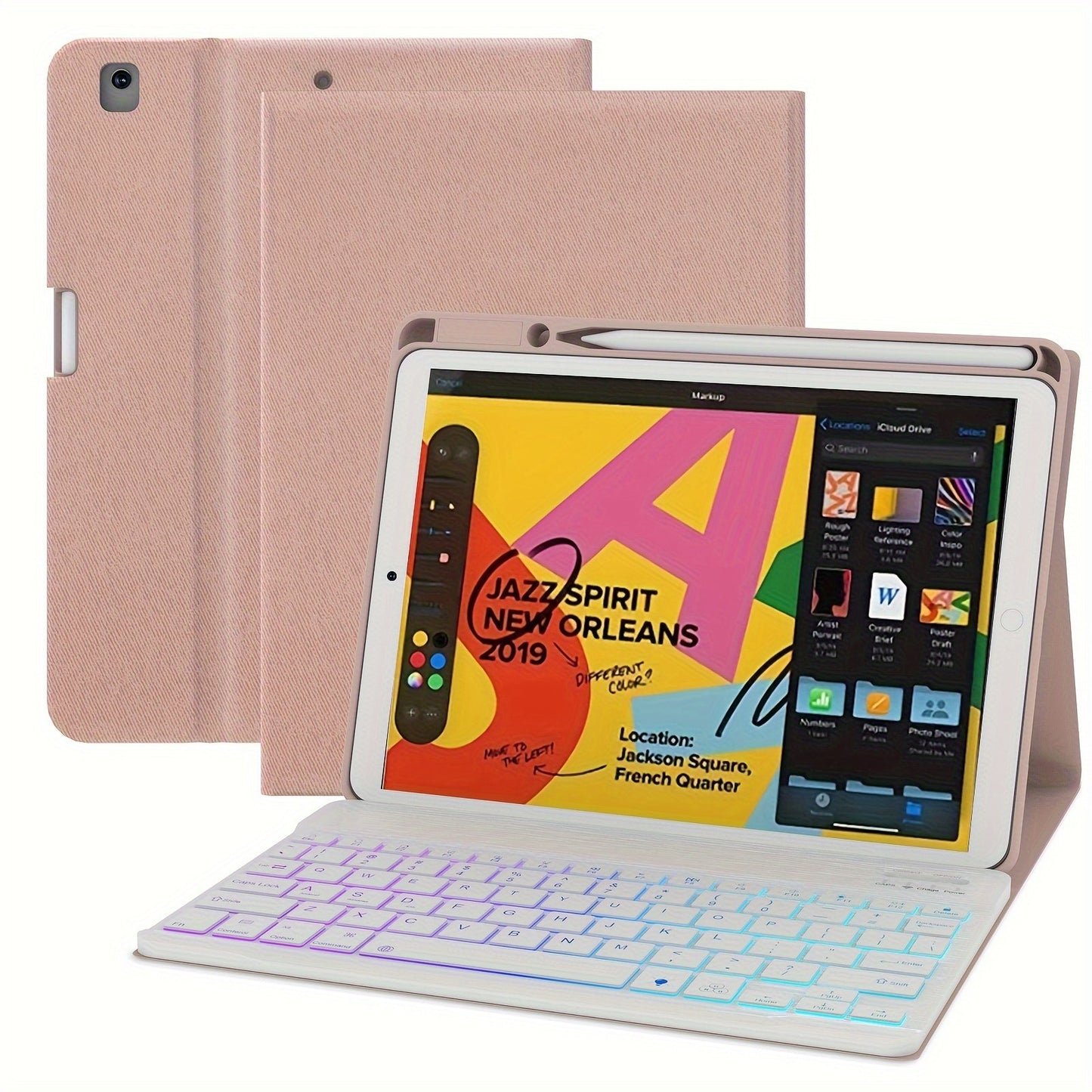 For IPad Case Keyboard, For IPad 9th/8th/7th Gen 10.2 In, IPad Pro, Air 3rd Gen 10.5 In, Detachable Backlit Wireless Keyboard With Magnetic Protective Cover And Built-in Pencil Holder (Black)